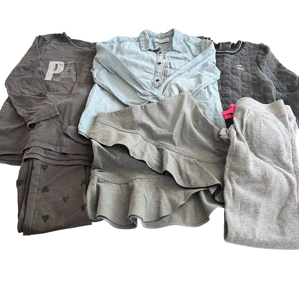 Girls Fall Winter Bundle 6 Pc Size 7-8 Long Sleeve Tops Pants Skirt Cozy
